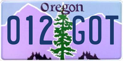 OR license plate 012GOT