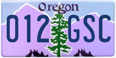 OR license plate 012GSC