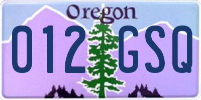 OR license plate 012GSQ