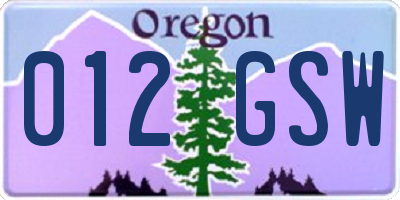OR license plate 012GSW