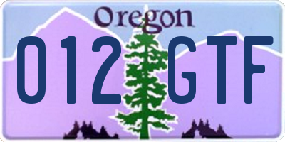 OR license plate 012GTF