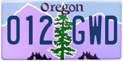 OR license plate 012GWD