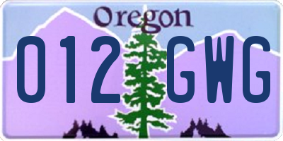 OR license plate 012GWG
