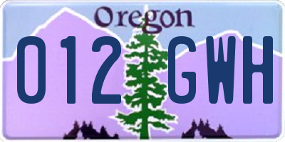 OR license plate 012GWH