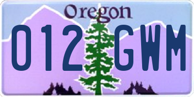OR license plate 012GWM