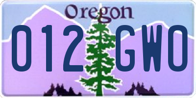 OR license plate 012GWO