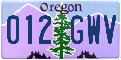 OR license plate 012GWV