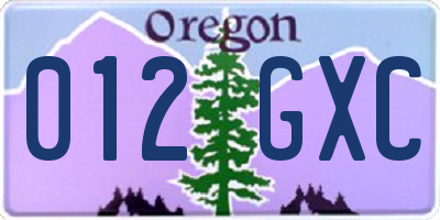 OR license plate 012GXC