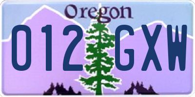 OR license plate 012GXW