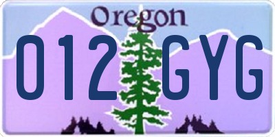 OR license plate 012GYG