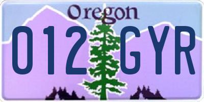 OR license plate 012GYR