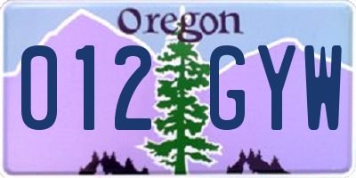 OR license plate 012GYW