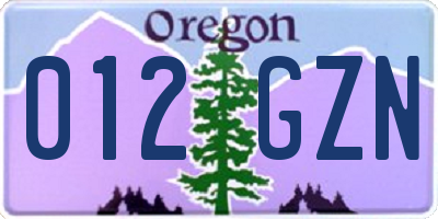 OR license plate 012GZN