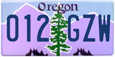 OR license plate 012GZW