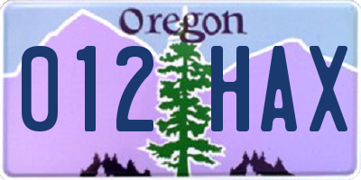 OR license plate 012HAX