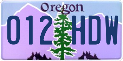 OR license plate 012HDW