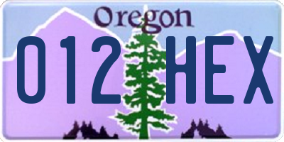 OR license plate 012HEX