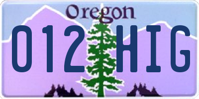 OR license plate 012HIG