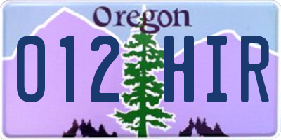 OR license plate 012HIR