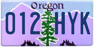 OR license plate 012HYK