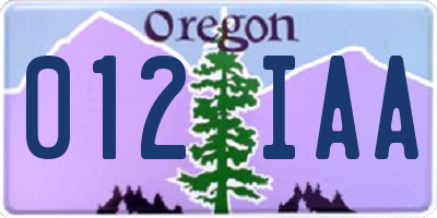OR license plate 012IAA