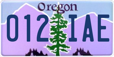 OR license plate 012IAE