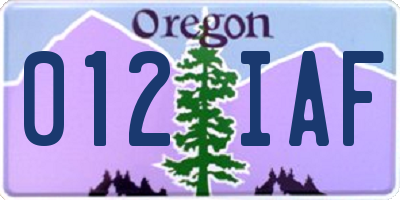 OR license plate 012IAF