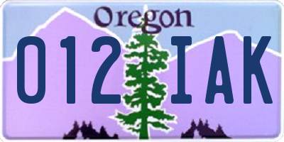 OR license plate 012IAK