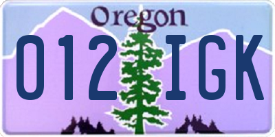 OR license plate 012IGK