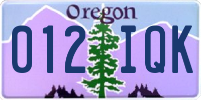 OR license plate 012IQK