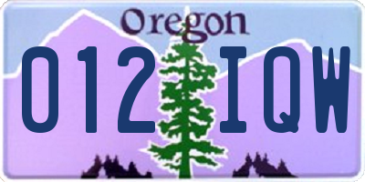 OR license plate 012IQW