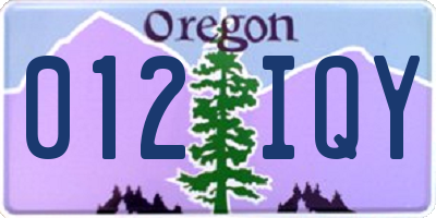 OR license plate 012IQY