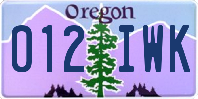 OR license plate 012IWK