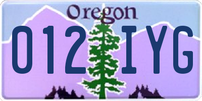 OR license plate 012IYG
