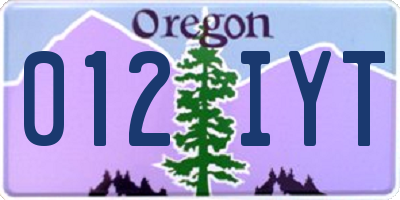 OR license plate 012IYT