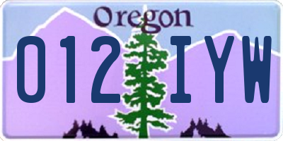 OR license plate 012IYW