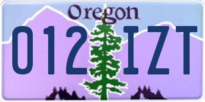 OR license plate 012IZT