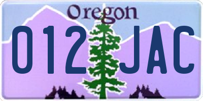 OR license plate 012JAC