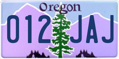 OR license plate 012JAJ