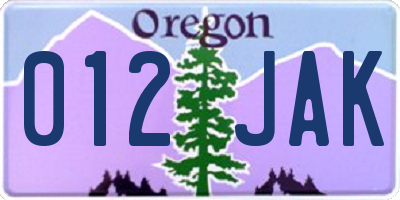 OR license plate 012JAK