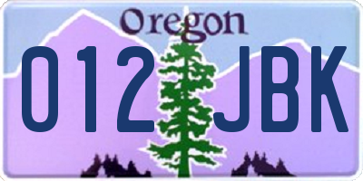 OR license plate 012JBK
