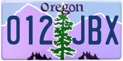 OR license plate 012JBX
