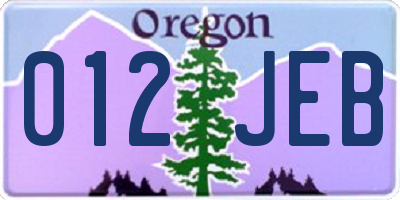 OR license plate 012JEB