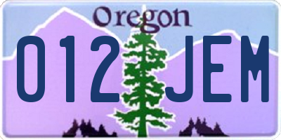 OR license plate 012JEM