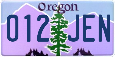 OR license plate 012JEN