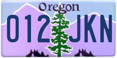 OR license plate 012JKN