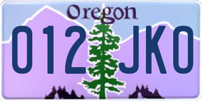 OR license plate 012JKO