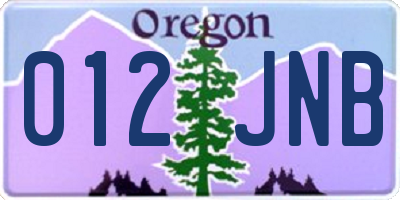 OR license plate 012JNB