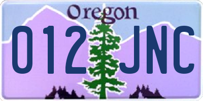 OR license plate 012JNC