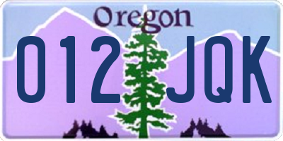 OR license plate 012JQK